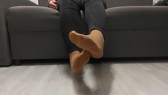 Monika Nylon Unveils Her Shapely Legs In Sheer Nylon Hose After An Entire Day