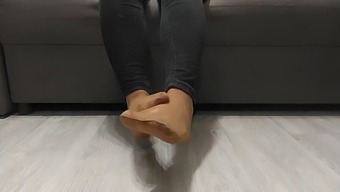 Monika Nylon Unveils Her Shapely Legs In Sheer Nylon Hose After An Entire Day