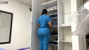 Latina Nurse With Big Natural Tits Oils Up Patient'S Curves In Office