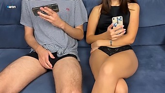 Stepbrother Joins Stepsister In Watching Porn And Masturbating, But She Surprises Him With A Handjob Leading To A Fingering Orgasm